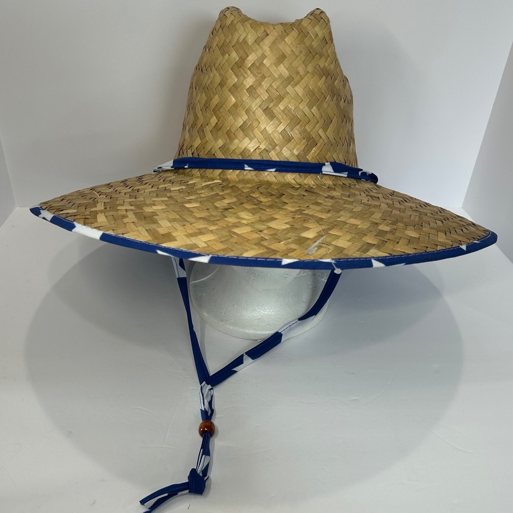 Goldcoast Sunwear Mens Straw Lifeguard Hat Blue White Stars UV Protection New‎